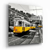 Lisbon Yellow Tram Glass Wall Art.